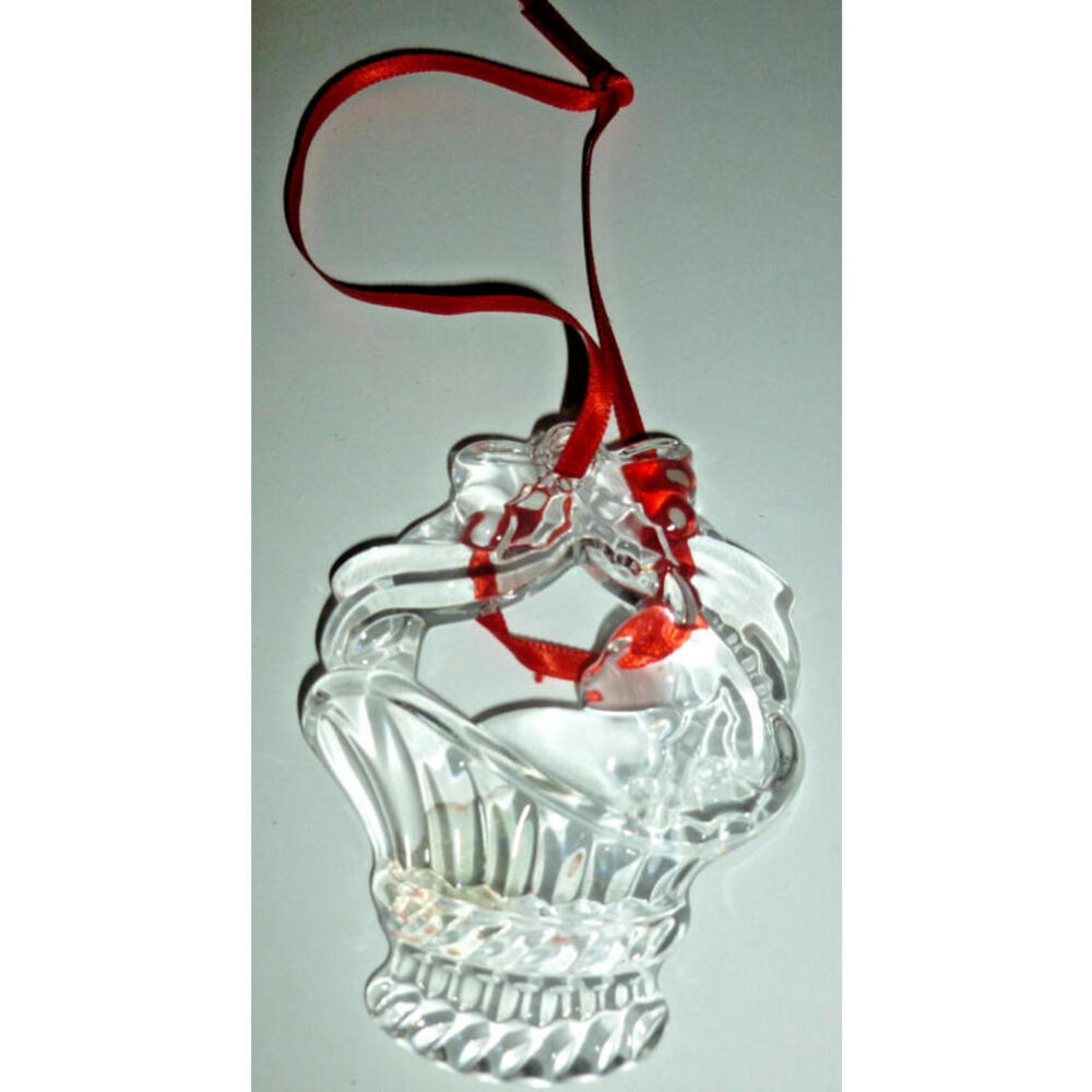 Gorham Crystal Glass Kitten in a Basket‎ 3" Christmas Ornament